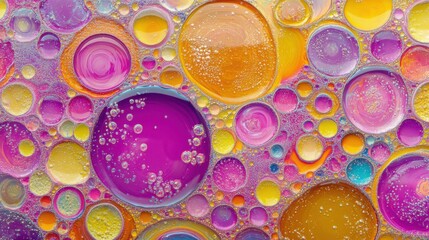 Poster - A vibrant abstract composition of colorful bubbles in purples, pinks, and yellows, creating a lively visual texture.