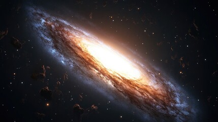 vibrant spiral galaxy with luminous core and swirling arms illuminated by bright stars in the vast e