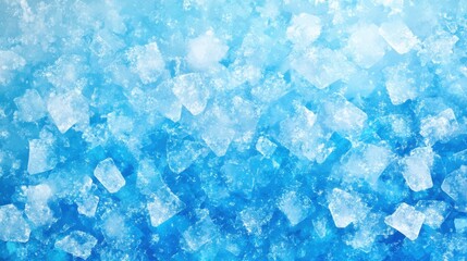 Poster - Close-up of crystalline ice shards scattered over a cool blue surface, creating a serene and refreshing winter vibe.