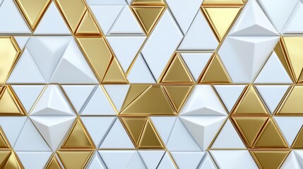 Poster - A modern geometric design featuring interlocking white and gold triangular shapes, creating a luxurious visual texture.