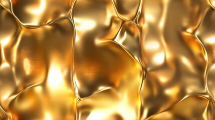 Poster - An abstract close-up of a shimmering golden texture showcasing smooth, wavy patterns.
