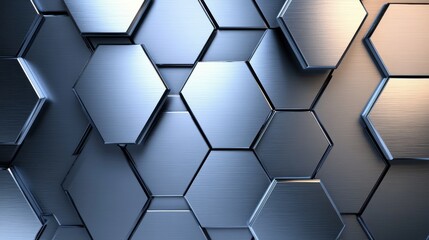 Poster - Stunning metallic hexagonal pattern in shades of blue, creating a sleek and modern texture.