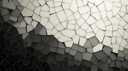 Poster - Abstract mosaic pattern in shades of gray, showcasing intricate geometric shapes and textures.