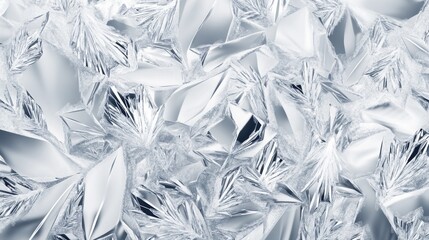 Poster - A stunning close-up of shimmering ice crystals, reflecting light and creating a captivating silver and white texture.