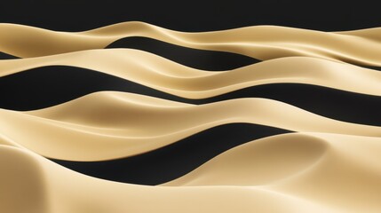 Poster - Abstract waves of golden fabric flowing gracefully against a dark backdrop, creating a sense of elegance and movement.