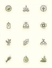 Poster - Set of logos, badges, and icons for natural farms and health products featuring locally grown and organic food concepts in infographic style.