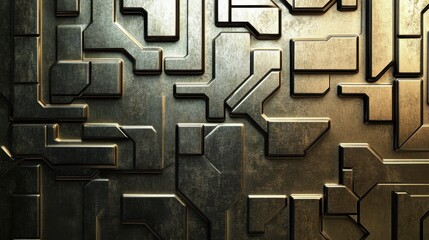 Poster - Intricate abstract design featuring metallic patterns, showcasing a blend of light and shadows.