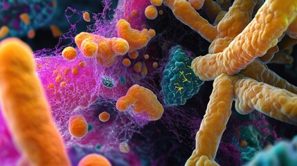 Poster - A high-resolution microscopic image of Salmonella bacteria, revealing their structure and their role in causing foodborne infections.