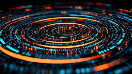 Fototapete - Dynamic digital visualization of circular data patterns virtual space abstract art high-tech environment close-up viewpoint innovative concept