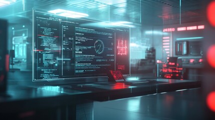 Aufkleber - Blockchain banking system displaying secure contract execution between clients, showing transparent digital interfaces and encrypted communication in a futuristic setting.