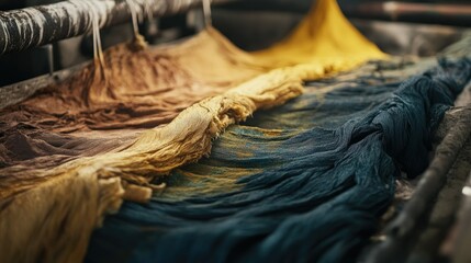 Aufkleber - Close-up shot of fabric being dyed with natural pigments, showcasing the benefits of eco-friendly techniques in sustainable textile production.