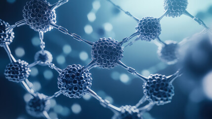 Poster - A close-up view of a complex molecular structure against a dark background, showcasing intricate connections among atoms