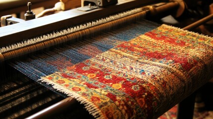 Aufkleber - Image of advanced machinery at work on a textile loom, creating precisely woven fabrics with detailed patterns and design.