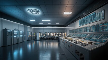 Poster - Inside a modern control room, engineers manage industrial and power systems using automated digital interfaces, optimizing operations for maximum efficiency.