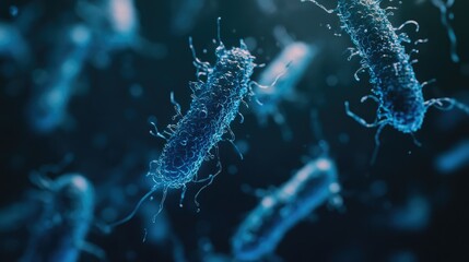 Poster - Magnified microscopic shot of Salmonella bacteria, highlighting their shape and potential threat to food safety and public health.