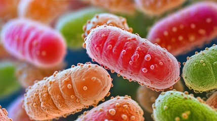 Poster - Microscopic image of Salmonella bacteria, emphasizing their role in foodborne illness outbreaks, with vivid color details of the cells.