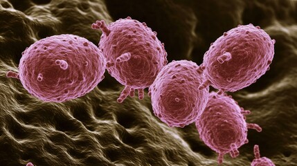 Poster - Microscopic image of Salmonella bacteria, emphasizing their role in foodborne illness outbreaks, with vivid color details of the cells.