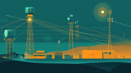 Poster - Schematic illustrating satellite communication in pager systems, showing how signals are transmitted wirelessly between towers and pager devices for effective messaging.