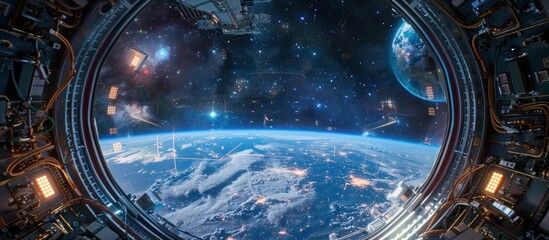 Wall Mural - Earth From Space: A View Through the Porthole of a Spacecraft