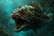 © Olegarx525 - Terrifying scary sea monster in dark depths of deep ocean