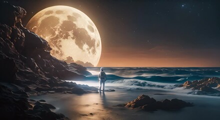 Wall Mural - astronaut observing rotating earth from space 4k
