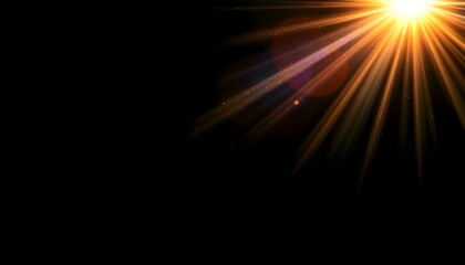 Wall Mural - Sun Light Overlay. Sun rays overlay. Sun rays light isolated on black background, overlay design. optics special lens light effect. abstract lens flare light over black background. light transition