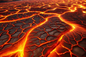 Wall Mural - Red-hot lava flow close-up displaying intense lava texture