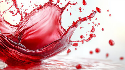 Poster - Red liquid splash with vibrant droplets and dynamic motion on light background