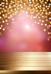 Wall Mural - blurred pink background with empty table and golden bokeh lights