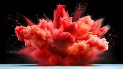 Poster - Smoke explosion creating vibrant clouds of red and orange particles in a dramatic display of power and intensity