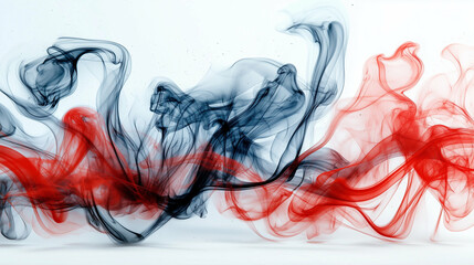Poster - Smoke abstract art with colorful flowing smoke in vivid red and blue tones creating a dynamic background