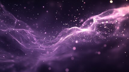 Poster - Abstract purple backdrop with glowing bokeh lights and wavy lines.