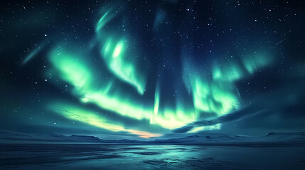 Wall Mural - Beautiful auroras accompanied a huge and beautiful starry sky. A starry sky conceals nothing. The picture should have layers, a sense of depth, a sense of detail, high-definition.