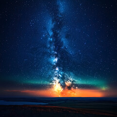 Wall Mural - Beautiful auroras accompanied a huge and beautiful starry sky. A starry sky conceals nothing. The picture should have layers, a sense of depth, a sense of detail, high-definition.
