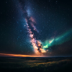 Wall Mural - Beautiful auroras accompanied a huge and beautiful starry sky. A starry sky conceals nothing. The picture should have layers, a sense of depth, a sense of detail, high-definition.