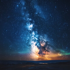 Wall Mural - Beautiful auroras accompanied a huge and beautiful starry sky. A starry sky conceals nothing. The picture should have layers, a sense of depth, a sense of detail, high-definition.