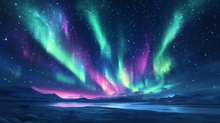 Wall Mural - Beautiful auroras accompanied a huge and beautiful starry sky. A starry sky conceals nothing. The picture should have layers, a sense of depth, a sense of detail, high-definition.