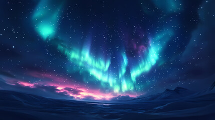 Wall Mural - Beautiful auroras accompanied a huge and beautiful starry sky. A starry sky conceals nothing. The picture should have layers, a sense of depth, a sense of detail, high-definition.