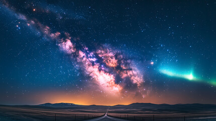 Wall Mural - Beautiful auroras accompanied a huge and beautiful starry sky. A starry sky conceals nothing. The picture should have layers, a sense of depth, a sense of detail, high-definition.