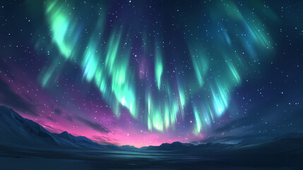 Wall Mural - Beautiful auroras accompanied a huge and beautiful starry sky. A starry sky conceals nothing. The picture should have layers, a sense of depth, a sense of detail, high-definition.
