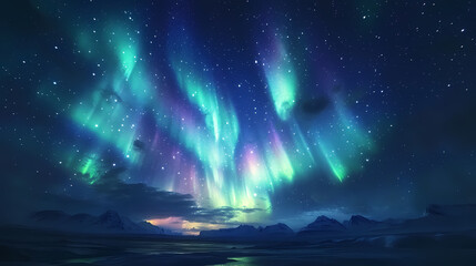 Wall Mural - Beautiful auroras accompanied a huge and beautiful starry sky. A starry sky conceals nothing. The picture should have layers, a sense of depth, a sense of detail, high-definition.