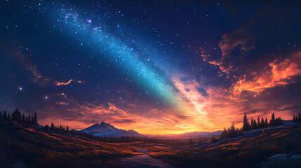 Wall Mural - Beautiful auroras accompanied a huge and beautiful starry sky. A starry sky conceals nothing. The picture should have layers, a sense of depth, a sense of detail, high-definition.