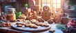 © VRVisionary - Cozy kitchen scene showing the gingerbread cookie making process with decorated cookies and festive decor in warm sunlight