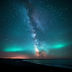 Wall Mural - Beautiful auroras accompanied a huge and beautiful starry sky. A starry sky conceals nothing. The picture should have layers, a sense of depth, a sense of detail, high-definition.