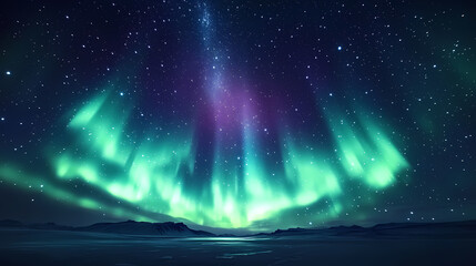 Wall Mural - Beautiful auroras accompanied a huge and beautiful starry sky. A starry sky conceals nothing. The picture should have layers, a sense of depth, a sense of detail, high-definition.