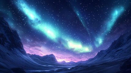 Wall Mural - Beautiful auroras accompanied a huge and beautiful starry sky. A starry sky conceals nothing. The picture should have layers, a sense of depth, a sense of detail, high-definition.