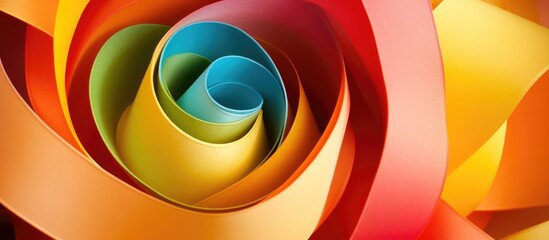 Poster - Colorful decorative ribbon spirals creating a vibrant abstract background in a swirling pattern of red orange yellow and blue hues