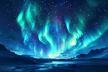 Wall Mural - Beautiful auroras accompanied a huge and beautiful starry sky. A starry sky conceals nothing. The picture should have layers, a sense of depth, a sense of detail, high-definition.