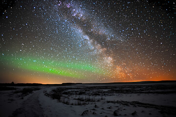 Wall Mural - Beautiful auroras accompanied a huge and beautiful starry sky. A starry sky conceals nothing. The picture should have layers, a sense of depth, a sense of detail, high-definition.