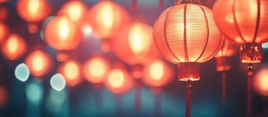 Poster - warm glowing lanterns in soft focus creating an inviting abstract background atmosphere in vibrant t